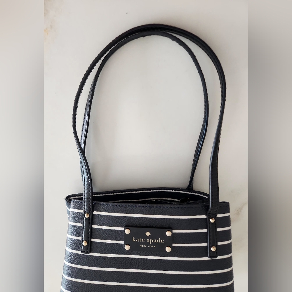 Kate Spade Navy & White Striped Bag. Unique Square Pop Open Bucket Bag Tote - Picture 12 of 14